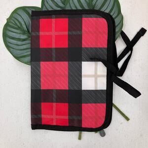 Thirty One Black White Red Check Mate Plaid Shine On Jewelry Travel Case Bag